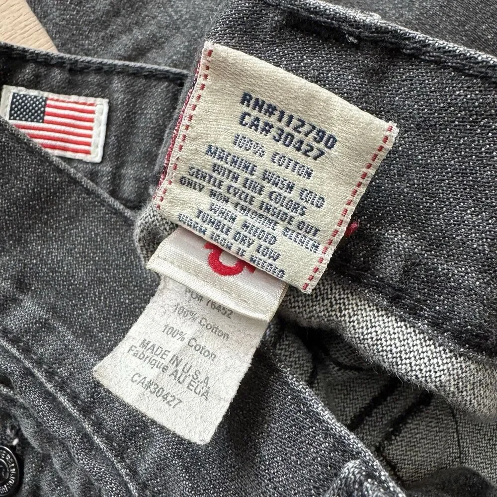 VTG True Religion Ricky Jeans Mens 38x34 Dark Gray Straight Leg Made in USA